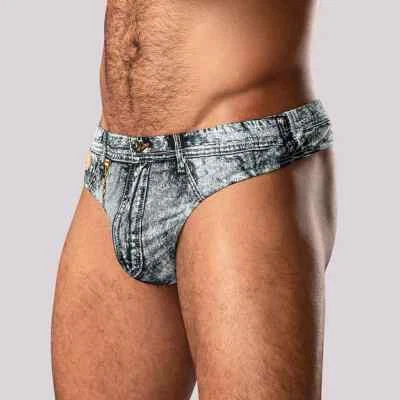 MALE POWER DENIM PRINT THONG MENS UNDERWEAR - Image 1 of 4
