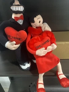 Vtg Olive Oyl Bluto Brutus Plush Stuffed Dolls BE MINE 13 & 14" HEART Valentine - Picture 1 of 4