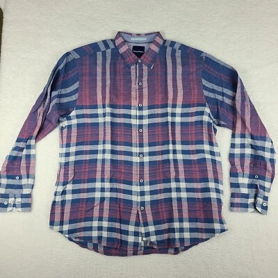 Tommy Bahama Dress Shirt Mens XL Blue Orange Plaid Linen Cotton Button Up - Image 1 of 4