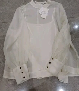 JAEGER Pure Silk Organza Funnel Neck Blouse UK SIZE 20 RRP £125 - Picture 1 of 13