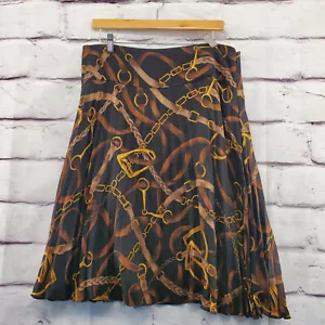 LAUREN RALPH LAUREN Midi Skirt Womens 12 Equestrian Horse Bit Vintage Silk - Picture 1 of 10