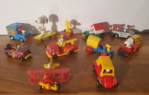 Vintage Aviva Snoopy Woodstock Lucy Diecast Lot Of 11 Firetruck Airplane Buggy - Picture 1 of 16