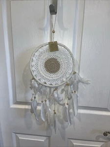 White Home Decor, Hanging dream catcher, Crochet Feathers - Picture 1 of 4