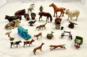 Lot 28 Antique ERZGEBIRGE Germany Putz Cast Metal Figurines Animals Farm Equip - Picture 1 of 8