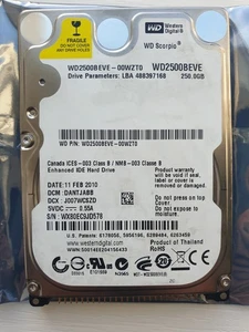 Western Digital 250GB WD2500BEVE-00WZT0 2.5" IDE HARD DRIVE WD - DCM: DANTJABB - Picture 1 of 1