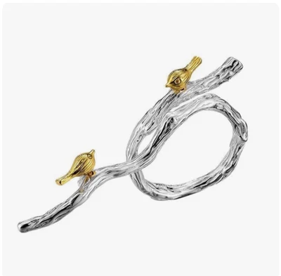 ANEL Birds on branch - 925 banhado a prata/ouro - ajustável - novo sem etiquetas - Imagem 1 de 4