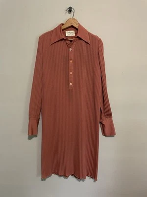 Vestido Francesca For Damon anos 70 100% lã plissado blush goiaba manga longa 8 - Imagem 1 de 4