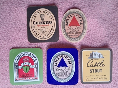5 Holes Newark Notts Bass & Guinness Beer Bottle Labels 1960's - Image 1 of 2