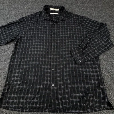 Perry Ellis Shirt Mens Large Black Windowpane Check Button Up Long Sleeve Modal - Image 1 of 4
