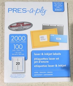 Etiquetas de dirección láser Pres-A-Ply 1 x 4 blancas 2000/caja 30601👉JDP 👈 - Imagen 1 de 5