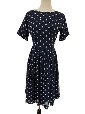 Vestido vintage anos 50 azul marinho bolinhas chiffon gola barco ajuste alargamento Rockabilly  - Imagem 1 de 4