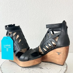 Lane Boots BECCA Womens Black Wedges 5.5 Western Sandals Cowgirl Leather Heels - Picture 1 of 11