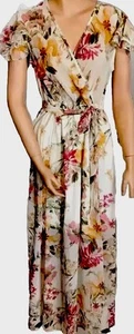Sheer Vintage Style Flower Day Dress LUXOLOGY Tie Front Flutter Sleeves Sz Med - Picture 1 of 4