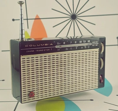 COLUMBIA 2 ГРУППЫ ТРАНЗИСТОР РАДИО с кожаный чехол - Изображение 1 из 4