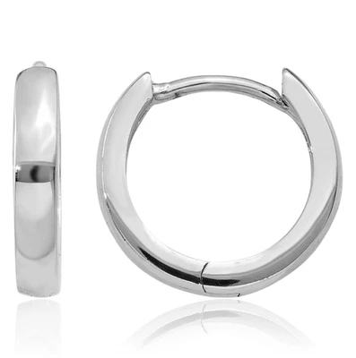 14K Solid White Gold Round Huggie Small Hoop Earrings - Image 1 of 4