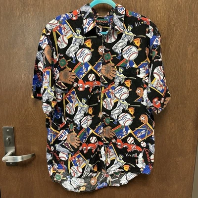 Tango By Max Raab Vintage Allover Print Baseball Buttonup Shirt Men’s L Cotton - Image 1 of 4