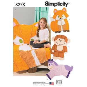 Simplicity Sewing Pattern 8278 Rag Quilt Throw or Wall Hanging Fox Monkey Horse - Picture 1 of 7
