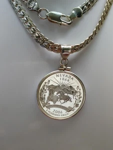 Silver Plated Necklace With 2006 S Nevada 90% Silver Proof American Quarter. - Picture 1 of 16
