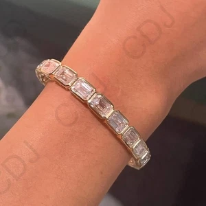 8" D/VVS Moissanite Bust Down Trendy Emerald Bracelet 4 Men's 925 Silver - Picture 1 of 6