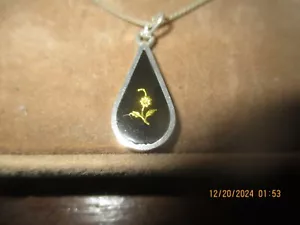 Vintage Black and Gold Tone Pendant with 14K gold flower - Picture 1 of 4