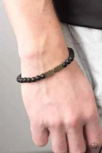 Paparazzi Bracelet- Lost Arrow- Brass Chevron- Black Lava Beads - Picture 1 of 2