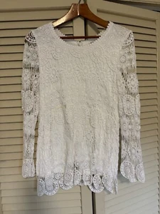 Laffaire Häkeltop Damen Gr. Small weiß langarm Boho transparente Ärmel - Bild 1 von 5