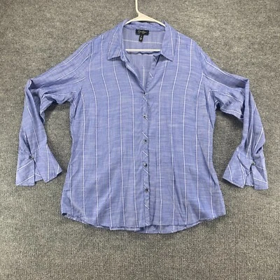 Jessica Simpson Shirt Womens XL Blue Button Up Top Long Sleeve Striped Casual - Image 1 of 4