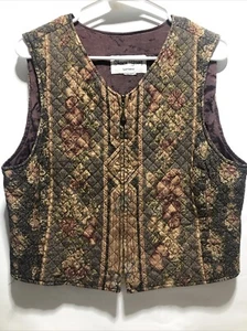 Vintage Sharon Young Womens Vest Sz M Quilted Zip Front Boho Floral Multicolor - Picture 1 of 17