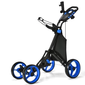 4 Wheel Lightweight Foldable Golf Push Pull Cart Trolley With Adjustable Handle - Picture 1 of 10