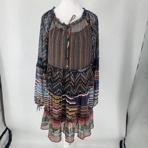 Abito a strati Desigual Lena multicolore foderato trasparente con volant manica lunga taglia US 6 - Foto 1 di 9