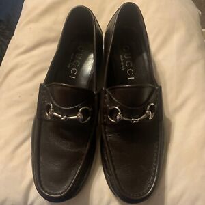 GUCCI Horsebit Roos Dark Brown Leather Classic Loafers Size 8 D  $679