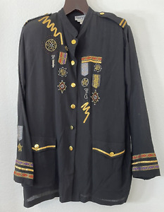 VINTAGE Rare 80s Surya Embellished Blazer Jacket Rayon Military Style Size M