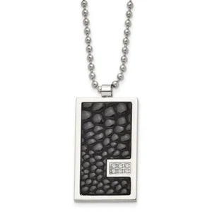 Stainless Steel Diamond Pednant Ball Chain Leather Necklace - Picture 1 of 12