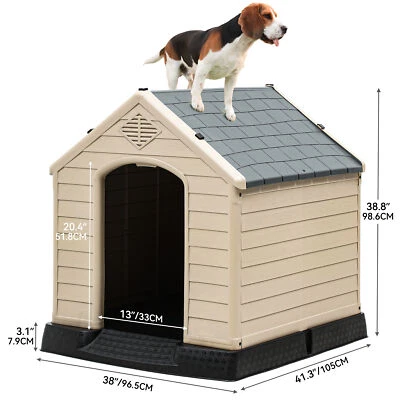 Casa grande de plástico para perros de 41"" al aire libre interior casa para perros refugio para cachorros impermeable Foto 1 de 4