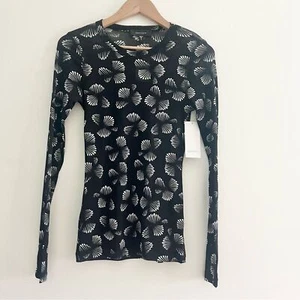 Neu mit Etikett Karen Kane transparente Langarm-Bluse aus Micro-Mesh mit Muscheln schwarz weiß USA SM - Bild 1 von 7