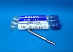 (3) Garr Tool 1/8" Carbide Corner Radius End Mills .015" Radius P/N: 79010 - Picture 1 of 1