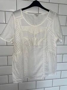 MONSOON Cotton Top Size 14 Embroidery Off White Boho Prairie Peasant Milk Maid - Picture 1 of 6