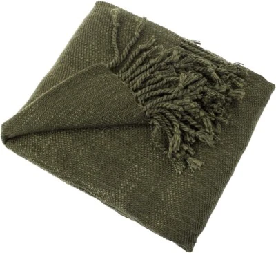 Manta tejida clásica verde oliva con borlas - suave y acogedora 50" x 60" Foto 1 de 3