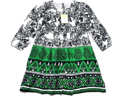 Beautiful Authentic Indian Girls Dress Size 7 Yr Small Green Black Print Boho - Image 1 of 4