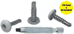 250 PACK #10 x 3/4 Inch Self Tapping Sheet Metal Screws W/ White Torx Head - Picture 1 of 1