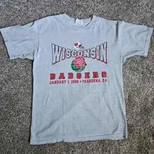 Vintage Wisconsin Badgers 1999 Rose Bowl Gray Size Medium Short Sleeve Shirt - Picture 1 of 9
