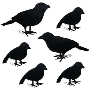 6 Pack Halloween Black Feathered Crows, Realistic Feathered Black Birds Raven... - Picture 1 of 7