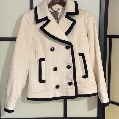 J. Jaqueta feminina tamanho 2 lã creme acabamento marinho casaco ervilha Nello Gori Stye #92050 - Imagem 1 de 4