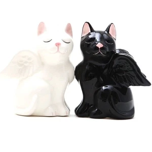 Pacific Trading Black White Angel Cats Ceramic Salt and Pepper Shaker Set 3 Inch - Picture 1 of 1
