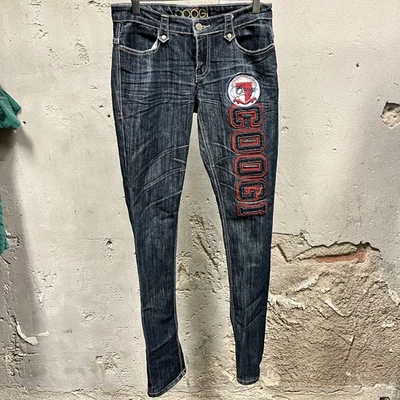 Coogi Women's Y2K Embroidered Low Rise Dark Wash Jeans Patch Logo 5/6 28 90s - Image 1 of 4