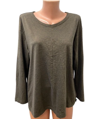 OSKA Gr.1 - L - XL 6% YAK Braun Bluse Oberteil Jersey Stretch Langarm LOGO - Bild 1 von 4