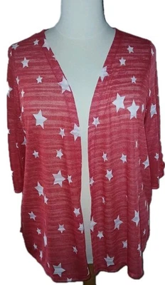CATHERINES Womens 1XWP Open Cardigan Stars Americana 3/4 Sleeve Red White NWT  - Image 1 of 4
