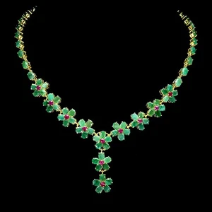 925 Sterling Silver Necklace Oval Emerald 6x4mm Ruby Gemstone Flower Jewelry 18 - Picture 1 of 14