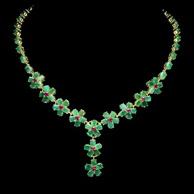 925 Sterlingsilber Halskette Oval Smaragd 6x4mm Rubin Edelstein Blume Schmuck 18 - Bild 1 von 4