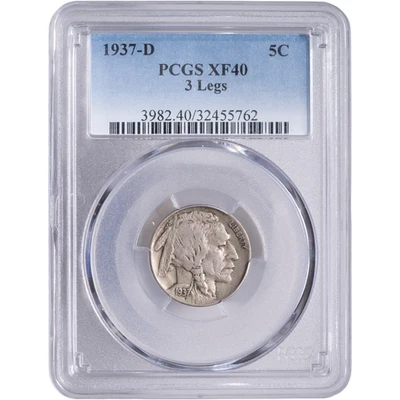 1937-D 5c Buffalo Nickel ~ PCGS XF40 - 3 Legs - Image 1 of 2